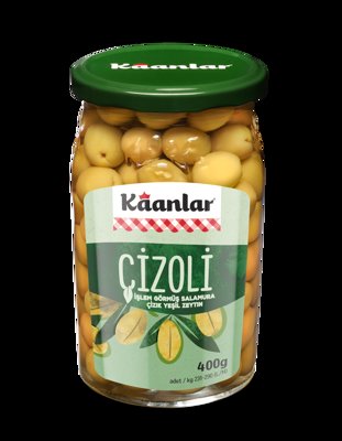400 GR KAANLAR EDREMİT TİPİ ÇİZİK YEŞİL ZEYTİN ÇİZOLİ (231-290)