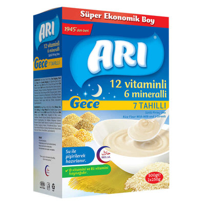 ARI 12 VİTAMİNLİ 6 MİNERALLİ SÜTLÜ 7 TAHILLI PİRİNÇ UNU 500 GR GECE