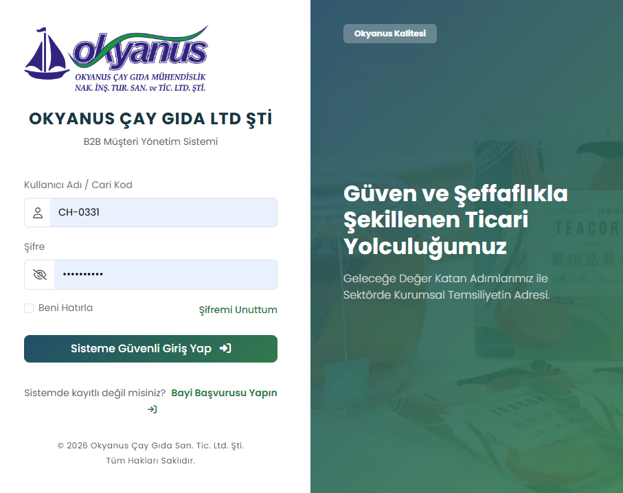 Okyanus Gıda B2B Portal Ekranı